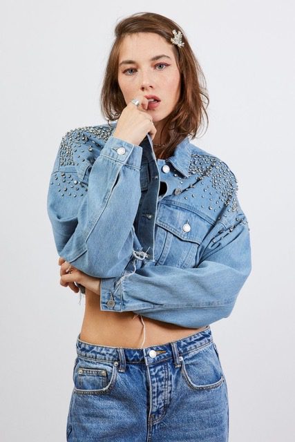 Rhinestone Rebel Cropped Denim Jacket