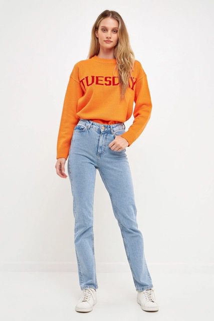 Happy Tuesday Graphic Knit Sweater - Orange