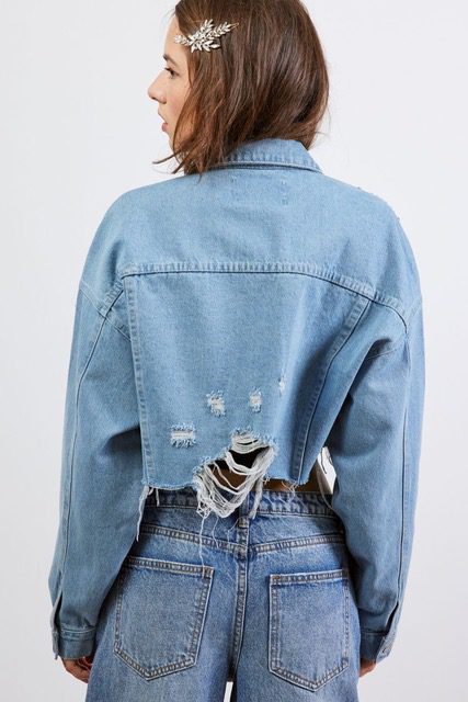 Rhinestone Rebel Cropped Denim Jacket - Image 5