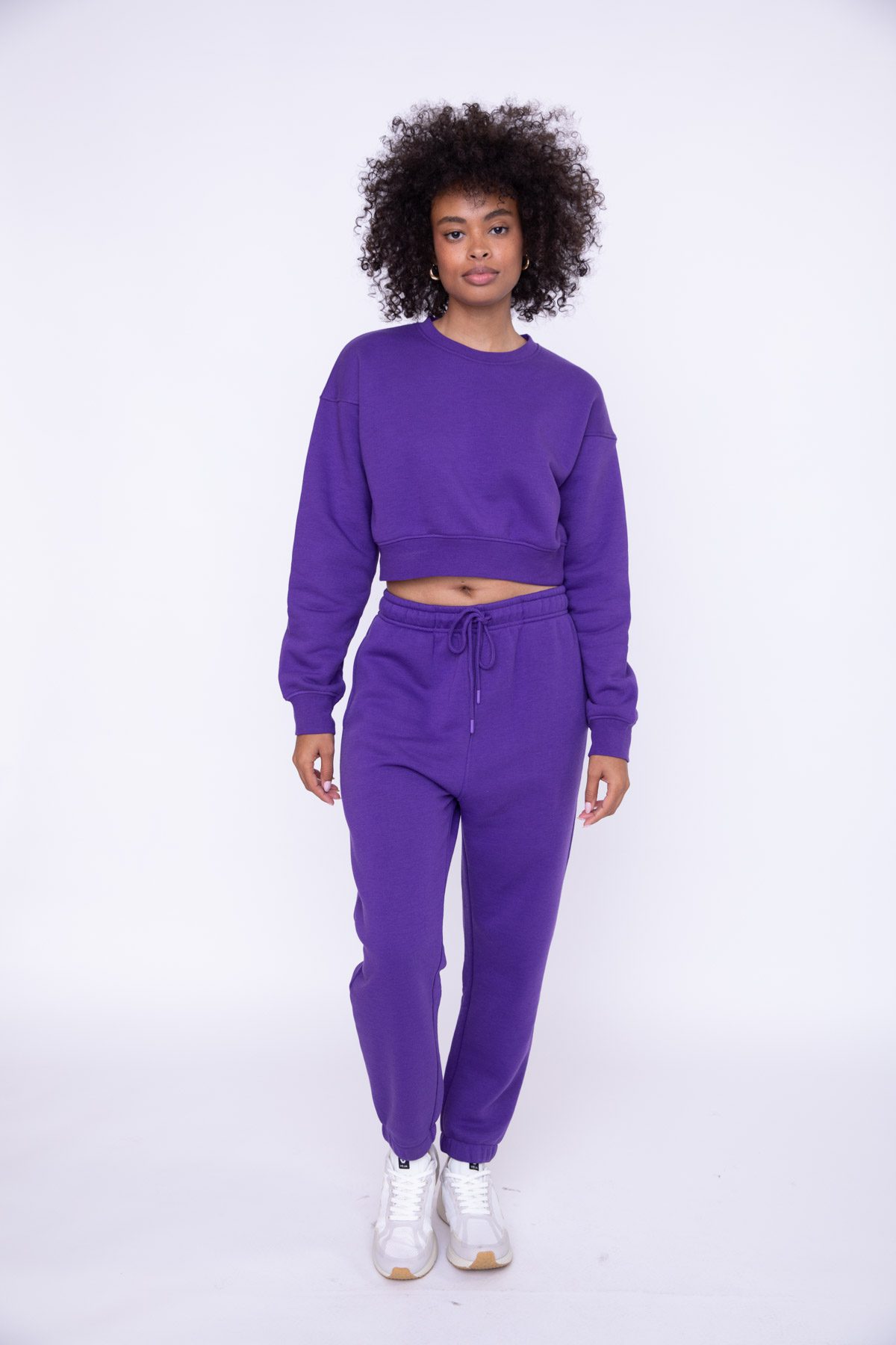 Violet Vibe Cropped Fleece Embroidery Sweatshirt - Image 4