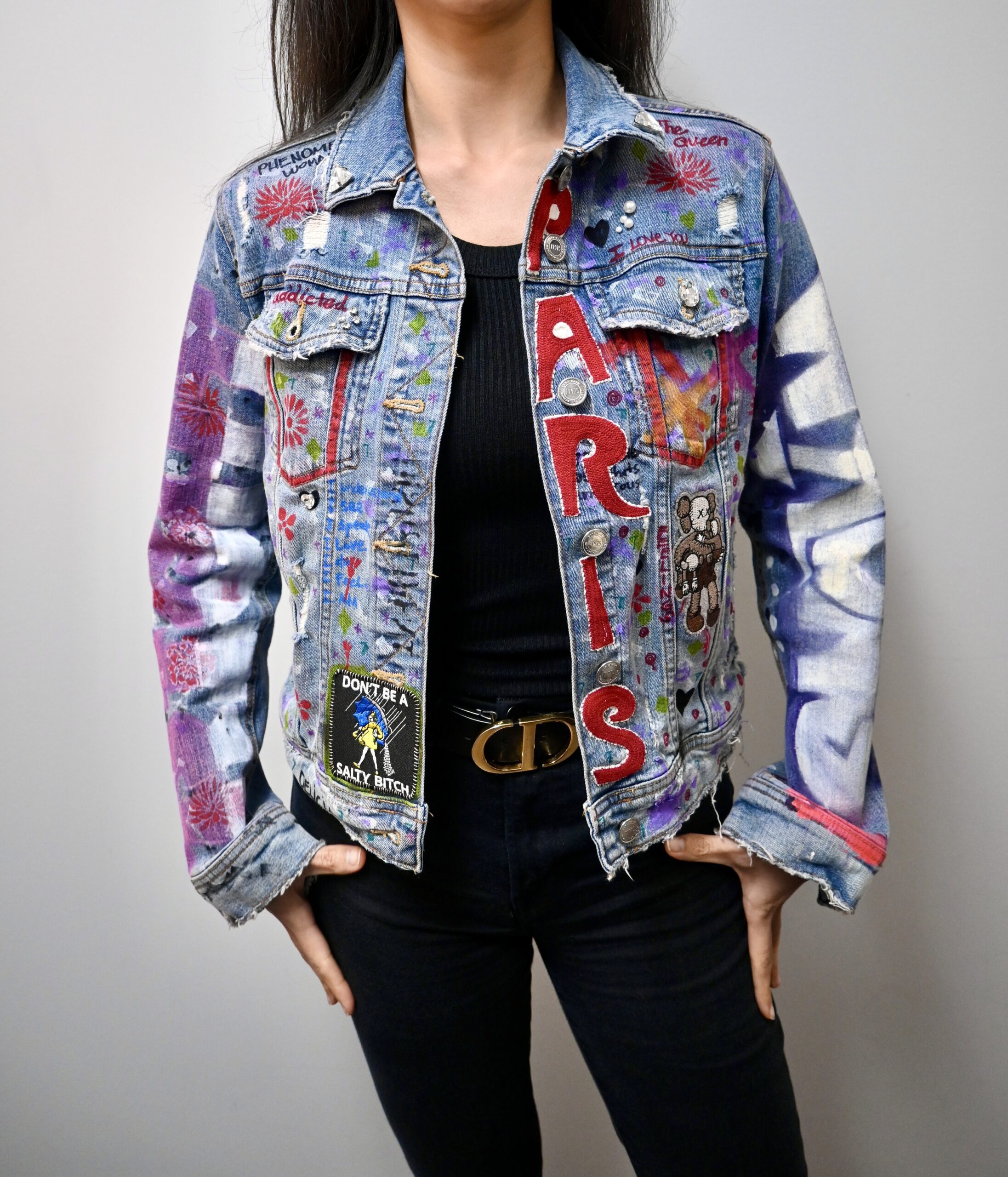 “Paris Attitude” One-of-a-Kind Hand-Painted Denim Jacket